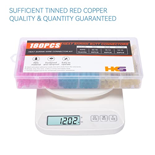 HKS Crimping Tool for Heat Shrink Connectors with 3 in 1 Stripper & 180PCS Marine Grade Heat Shrink Butt Connectors of Tinned Red Copper AWG 22-10 - Image 5