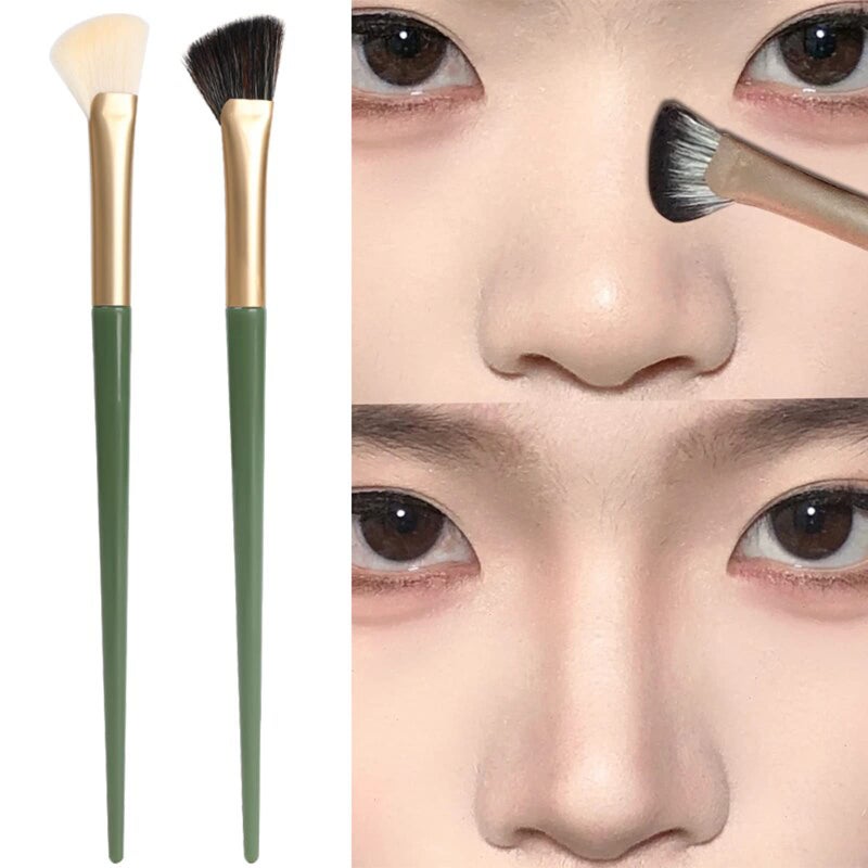 TEONEI Half Fan-shape Nose Shadow Brush,Angled Contour Makeup Brush,Professional Highlighter Blush Make Up Tools,2PCS - Image 2