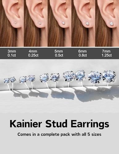 Kainier 5 Pairs Flat Back Stud Earrings CZ Earrings Round Surgical Steel AAAA Cubic Zirconia Hypoallergenic Ear Stud Set Gold/Silver 3-7mm - Image 3