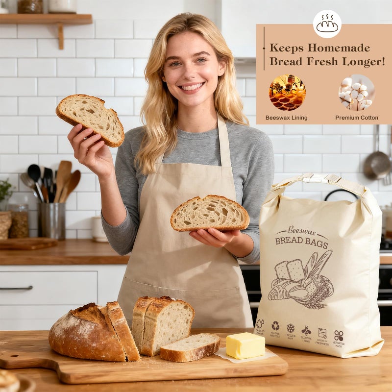Aofmee Beeswax Bread Bags for Homemade Bread & Sourdough, 2 Pack Reusable Sourdough Bags, XL Natural Cotton Beeswax Bag, Fresh Keeping Extra Large Food Storage Cloth Bag for Gift Giving - Image 2