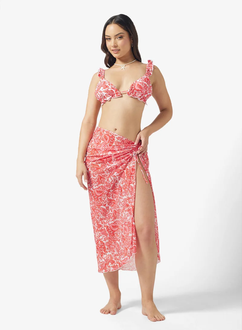 Ginger 3Pc Floral Bikini Set & Wrap Skirt