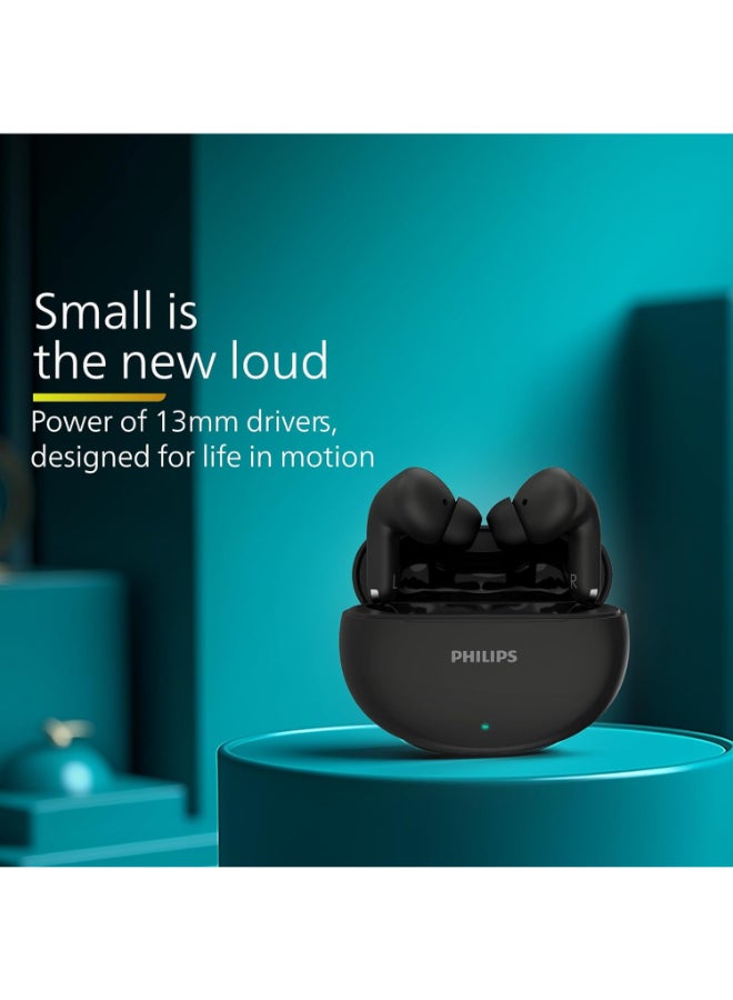 Philips Renewed - TAT1269 Bluetooth Truly Wireless in Ear Earbuds with mic, 13mm Drivers, Bluetooth 5.4, 40H Playtime, IPX5, Fast Charging, Touch Controls, Voice Assistant, Mono Mode, LED Indicator (Deep Black) BLACK - Image 3
