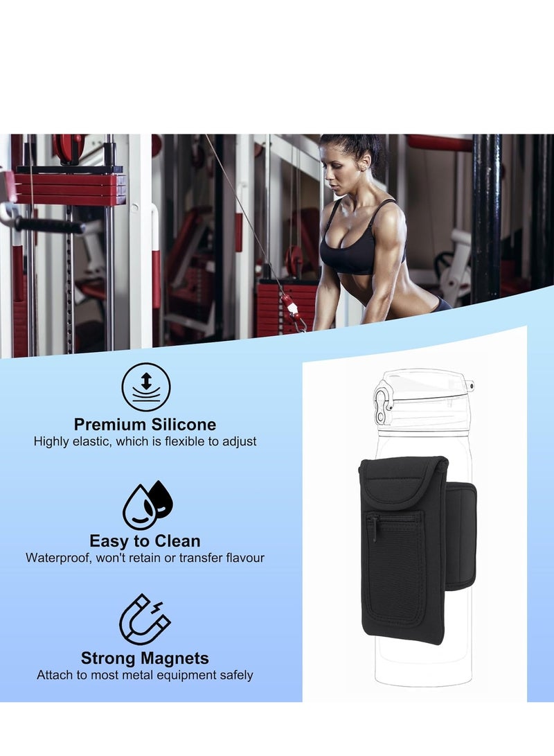 Generic Magnetic Water Bottle Holder  Gym Pouch for Exercise Equipment with Accessory Pocket for Phone, Keys, Cards, Headphones - Secure Fit for Metal Surfaces on Treadmill, Bike, Rack (Black) - Image 4