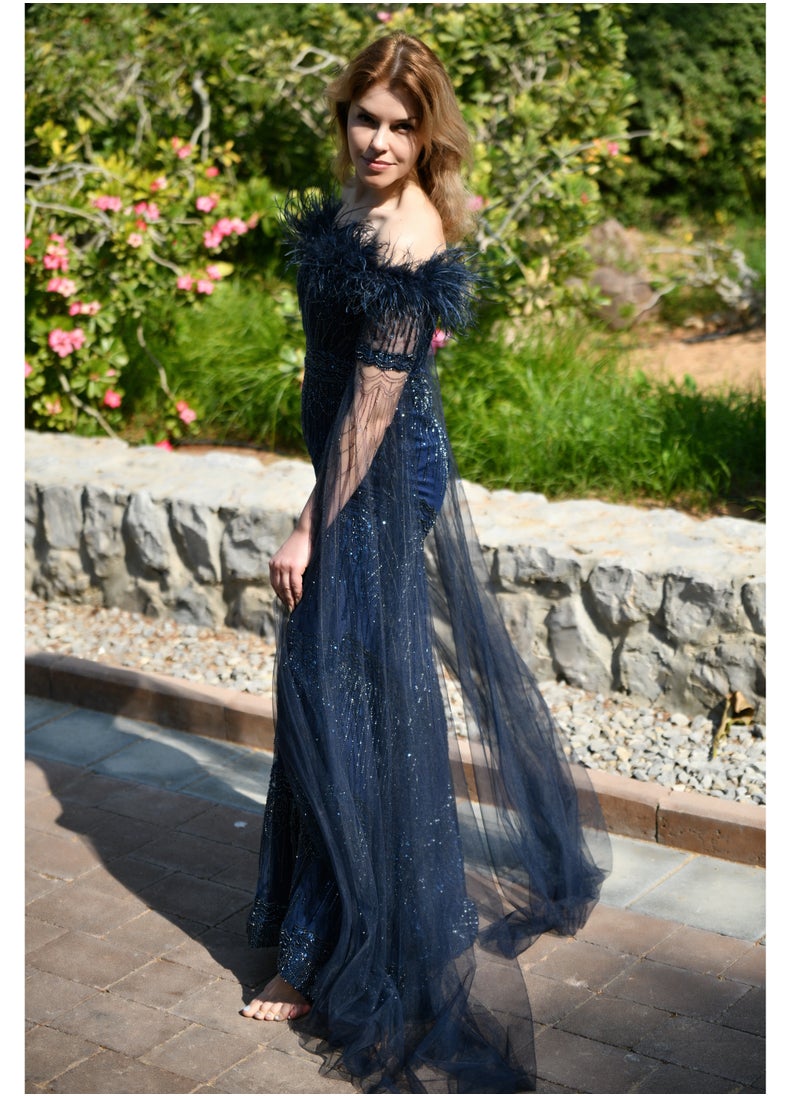 Midnight Elegance Off Shoulder Gown with Dramatic Sheer Cape - pzsku/Z4AF780AADDB33DD443E1Z/45/_/1739873441/83ebb8ec-431d-4e2b-98db-46cd5a711101