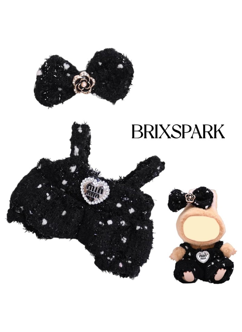 BRIXSPARK Doll Clothes for Labubu (NO Doll) 17cm Black Outfits for Labubu Dolls Elegant Black Dress Hair Clips Glasses and Bag Exquisite Clothes Accessories Compatible with Labubu 