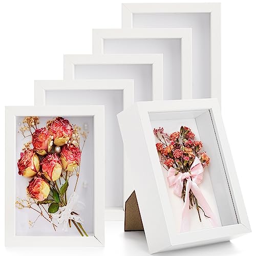 Hacaroa 6 Pack 4 x 6 Inches Shadow Box Frame, Small Wood Frame Memory Display Cases,1.2in Depth Picture Frame Case for Dried Flowers, DIY Craft, Memorabilia, Medals and Photos, White - Image 1