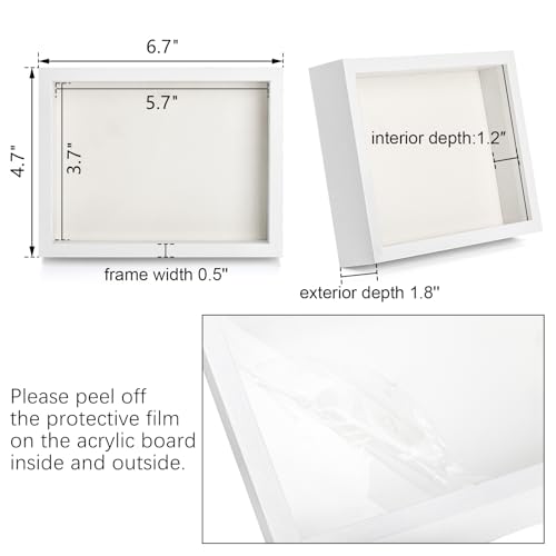 Hacaroa 6 Pack 4 x 6 Inches Shadow Box Frame, Small Wood Frame Memory Display Cases,1.2in Depth Picture Frame Case for Dried Flowers, DIY Craft, Memorabilia, Medals and Photos, White - Image 2