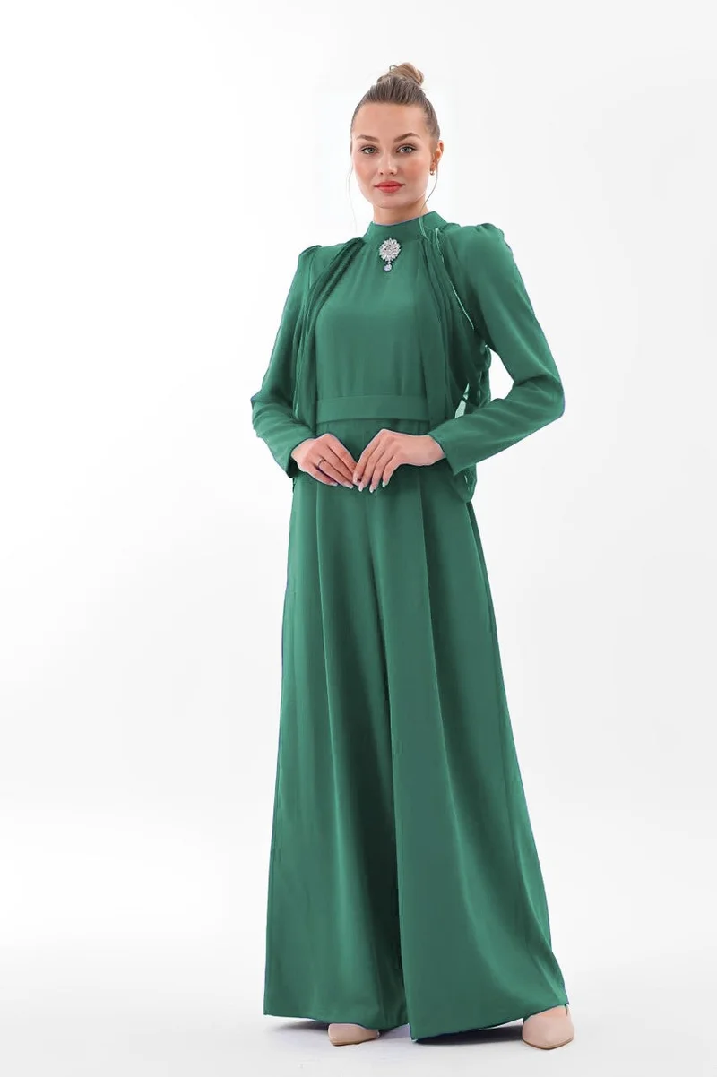 Royal Blue Draped Jumpsuit with Brooch Detail