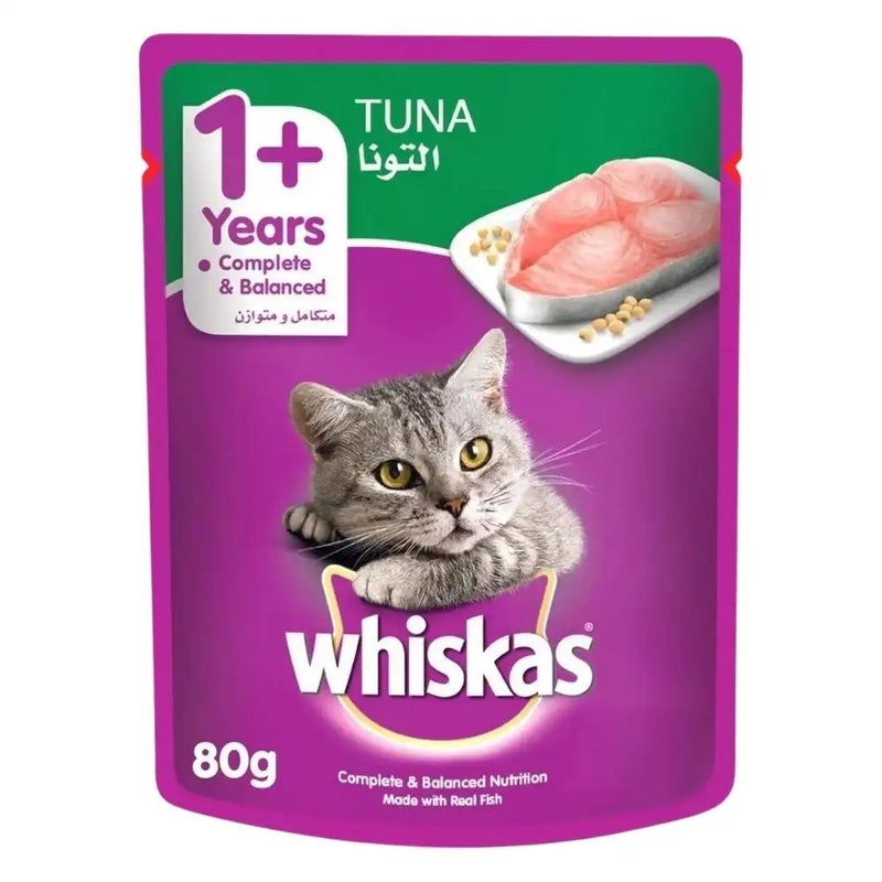 Whiskas 80G with Tuna Wet Cat Food Pouch, Purple, 1+Years Complete Balance Nutrition - Image 1