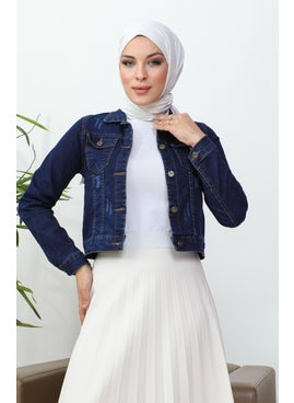 Buttoned Bolero Denim Jacket 37001-02 Navy Blue
