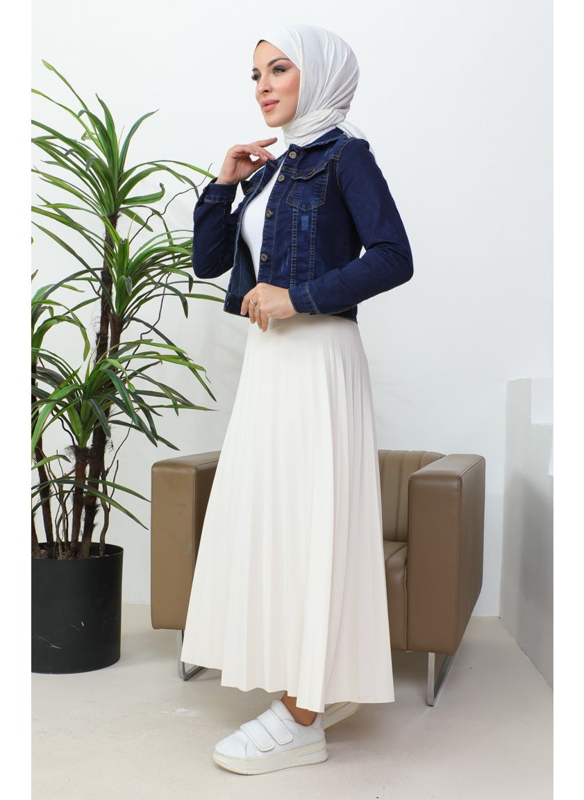 Sefa Merve - Buttoned Bolero Denim Jacket 37001-02 Navy Blue - Image 1