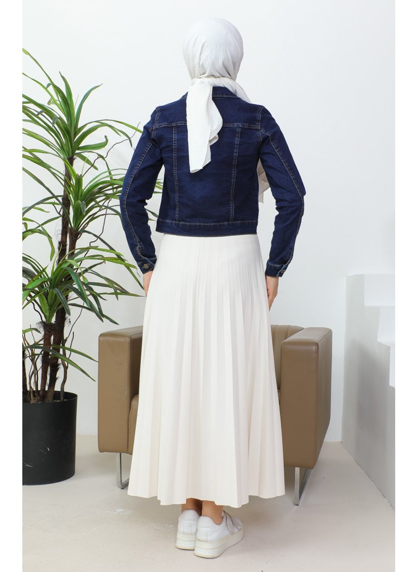 Sefa Merve - Buttoned Bolero Denim Jacket 37001-02 Navy Blue - Image 1