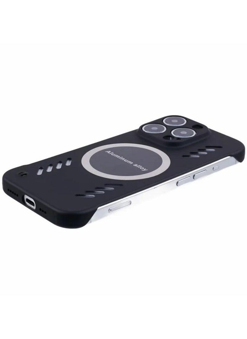 ICARLUS - For iPhone 15 Pro Max Case Hard PC Frameless Heat Dissipation Phone Cover - Black - Image 1