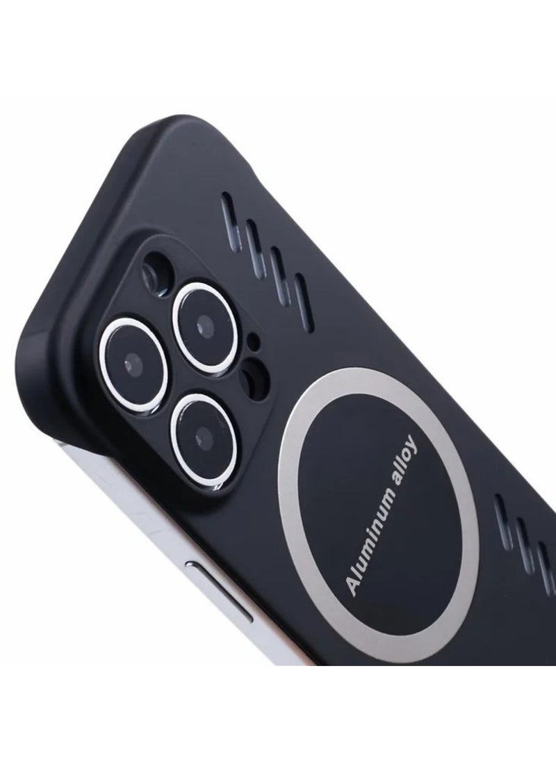 ICARLUS - For iPhone 15 Pro Max Case Hard PC Frameless Heat Dissipation Phone Cover - Black - Image 1