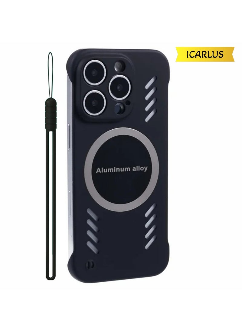 ICARLUS - For iPhone 15 Pro Max Case Hard PC Frameless Heat Dissipation Phone Cover - Black - Image 1
