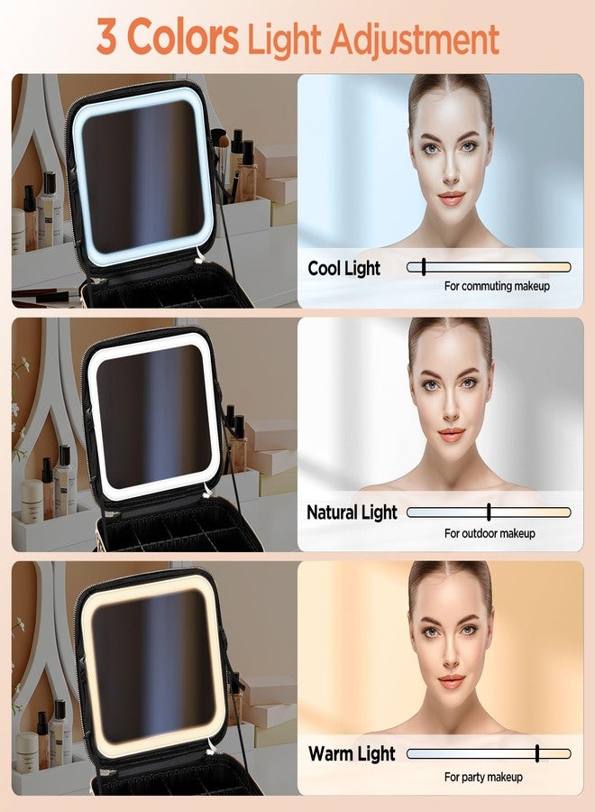 IPOW Travel Makeup Bag with LED Mirror, 3 Adjustable Light Settings, Customizable Dividers, Portable Travel Organizer, USB Charging, leopard print,Small - Image 3