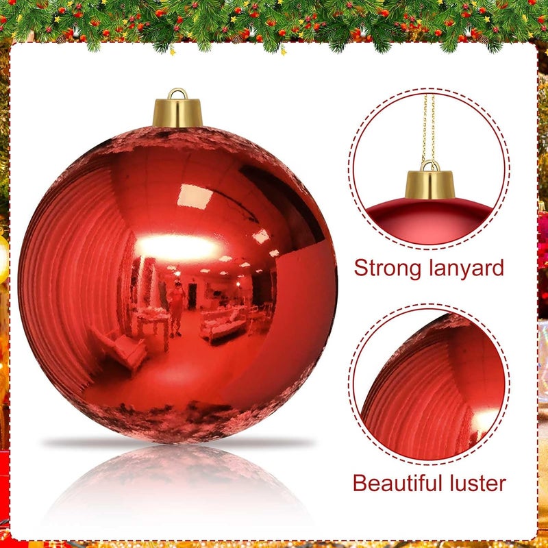 Jerify جيريفي 2 قطعة 12 كرة زينة عيد الميلاد الكبيرة عملاقة لامعة بلاستيكية كرة عيد الميلاد الخارجية غير قابلة للكسر مقاومة للماء زينة للحفلات شجرة عيد الميلاد حمراء - Image 3