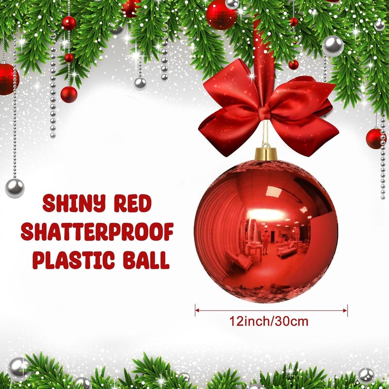 Jerify جيريفي 2 قطعة 12 كرة زينة عيد الميلاد الكبيرة عملاقة لامعة بلاستيكية كرة عيد الميلاد الخارجية غير قابلة للكسر مقاومة للماء زينة للحفلات شجرة عيد الميلاد حمراء - Image 5