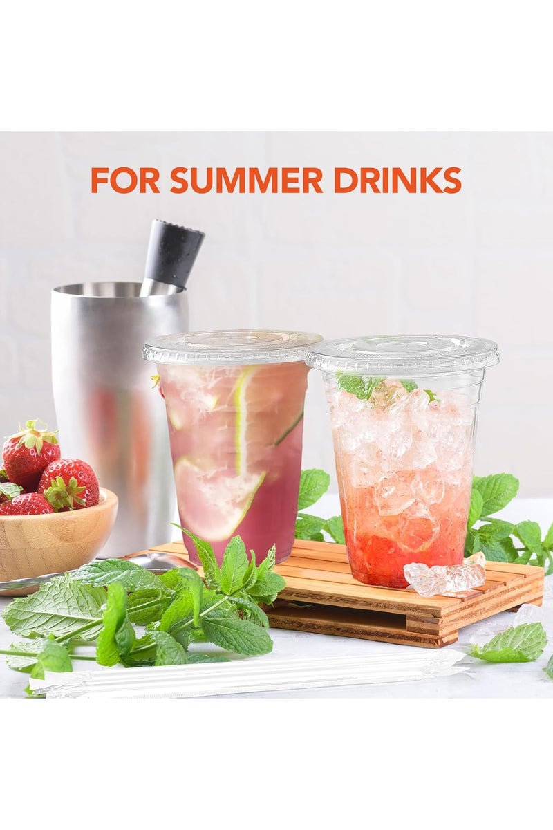 [50 Pack] 16oz Clear Plastic Cups With Flat Lids & Straws - Disposable Clear Drinking Cups For Iced Coffee, Cold Drinks, Milkshakes, and Smoothies - Image 5