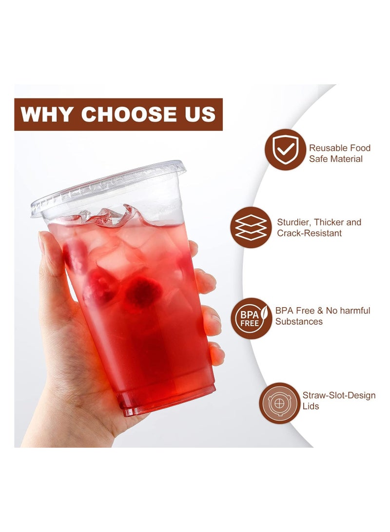 [50 Pack] 16oz Clear Plastic Cups With Flat Lids & Straws - Disposable Clear Drinking Cups For Iced Coffee, Cold Drinks, Milkshakes, and Smoothies - Image 3