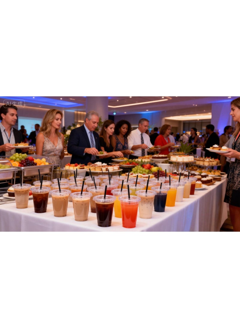 [50 عبوة] أكواب بلاستيكية شفافة سعة 16 أونصة مع أغطية مسطحة وقش - أكواب شرب شفافة للاستعمال مرة واحدة للقهوة المثلجة والمشروبات الباردة والحليب المخفوق والعصائر - Image 4