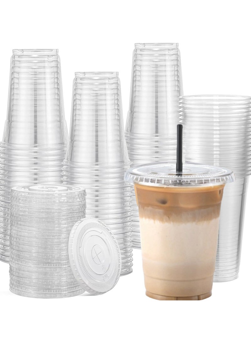 [50 Pack] 16oz Clear Plastic Cups With Flat Lids & Straws - Disposable Clear Drinking Cups For Iced Coffee, Cold Drinks, Milkshakes, and Smoothies - Image 1