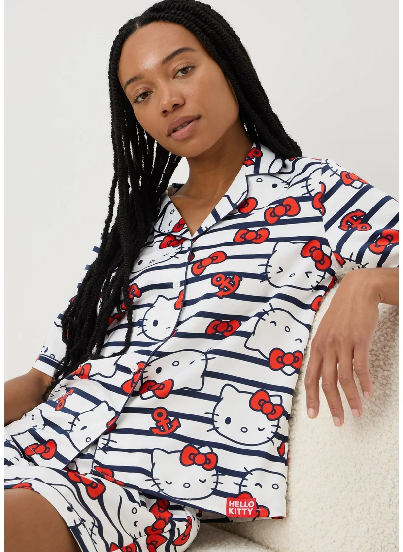Matalan Hello Kitty Navy Stripe Satin Shorts Pyjama Set