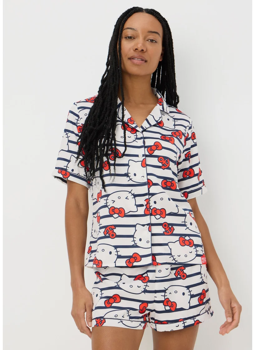 Matalan Hello Kitty Navy Stripe Satin Shorts Pyjama Set