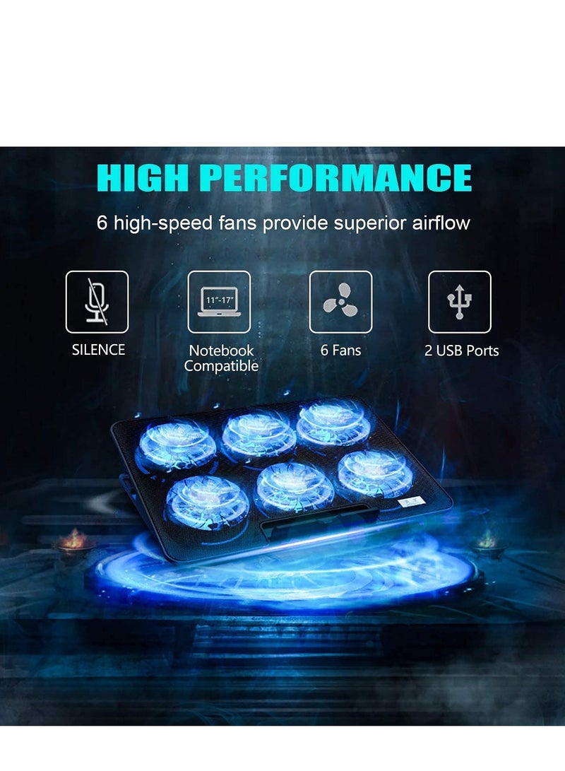 Laptop Cooling Pad, Laptop Cooler Stand with 6 Quiet Cooling Fans and 6 Height Adjustable Dual USB Powered Gaming Laptop Cooling Stand for 12-17 Inch Laptop Computer  - Image 2