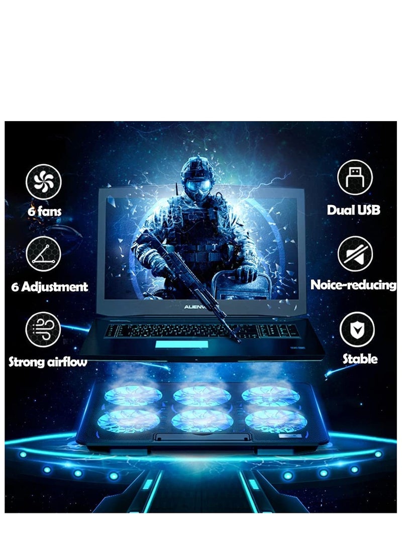 Laptop Cooling Pad, Laptop Cooler Stand with 6 Quiet Cooling Fans and 6 Height Adjustable Dual USB Powered Gaming Laptop Cooling Stand for 12-17 Inch Laptop Computer  - Image 3