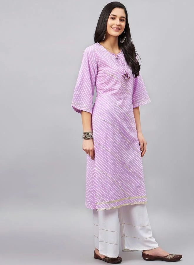 Winered Leheriya Straight Kurta