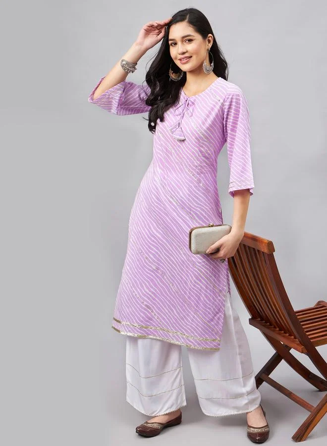 Winered Leheriya Straight Kurta