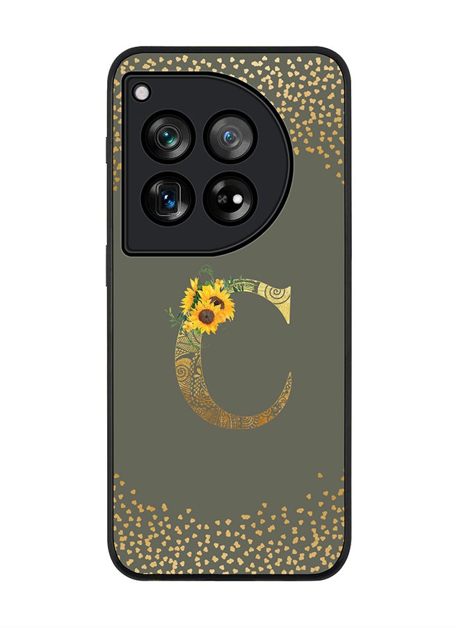 Stylizedd Rugged Black edge case for OnePlus 12R / OnePlus Ace 3 5G,Slim fit Soft Cover Custom Monogram Initial Letter Floral Pattern Alphabet - C (Olive Green)  - Image 1