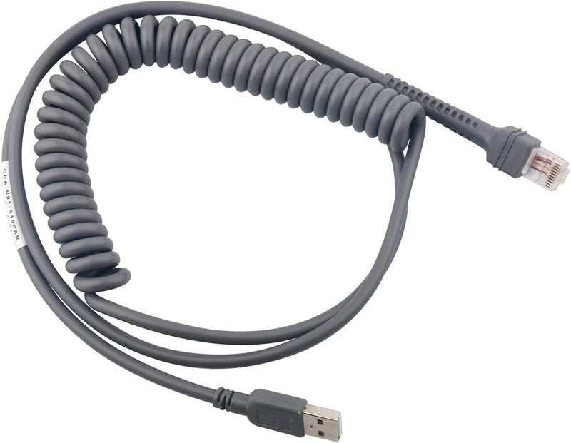 Global light sturdy raw material Barcode Scanner USB Cord RJ45 Coiled Cable for LS9203i LS3578 LS4008i ds9908 DS6700 Symbol Zebra Motorola Barcode Reader (3M USB Port Coiled) Comfort grip - Image 1