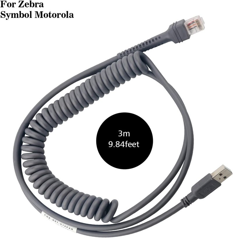 Global light sturdy raw material Barcode Scanner USB Cord RJ45 Coiled Cable for LS9203i LS3578 LS4008i ds9908 DS6700 Symbol Zebra Motorola Barcode Reader (3M USB Port Coiled) Comfort grip - Image 5