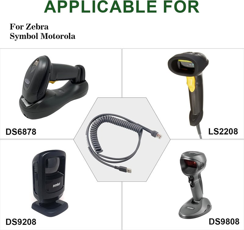 Global light sturdy raw material Barcode Scanner USB Cord RJ45 Coiled Cable for LS9203i LS3578 LS4008i ds9908 DS6700 Symbol Zebra Motorola Barcode Reader (3M USB Port Coiled) Comfort grip - Image 4