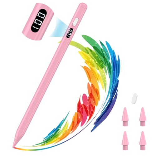 MoKo Stylus Pen for iPad 2018-2025, USB-C Fast Charging Pencil with LED Power Display Tilt Sensitivity for Apple iPad A16/11/10/9/8/7/6, Air 7/6/5/4/3/M3/M2, Pro 13"/12.9"/11"/M4, Mini 7/6/5, Pink - Image 1