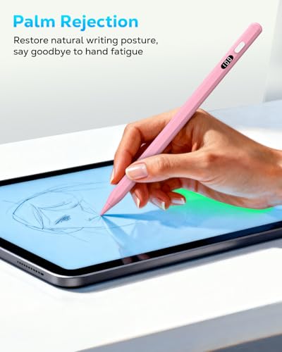 MoKo Stylus Pen for iPad 2018-2025, USB-C Fast Charging Pencil with LED Power Display Tilt Sensitivity for Apple iPad A16/11/10/9/8/7/6, Air 7/6/5/4/3/M3/M2, Pro 13"/12.9"/11"/M4, Mini 7/6/5, Pink - Image 4