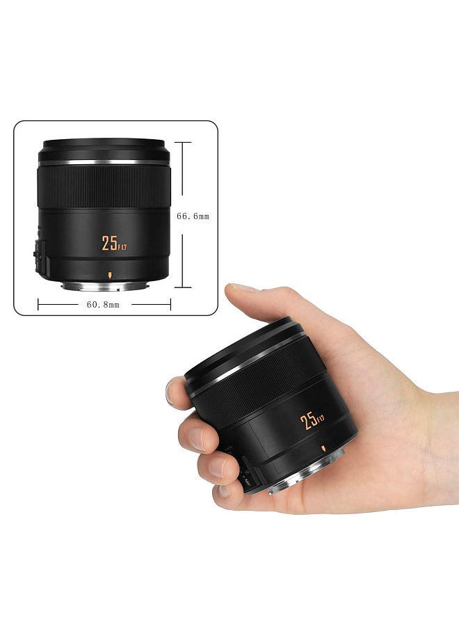 Generic - YN25mm F1.7M Camera Prime Lens Auto/ Manual Focus Large Aperture Micro 4/3 Mount Replacement for Panasonic G100/GH5/G9/G95/G85/GX9/GX85/GF10/GF9 - Image 1