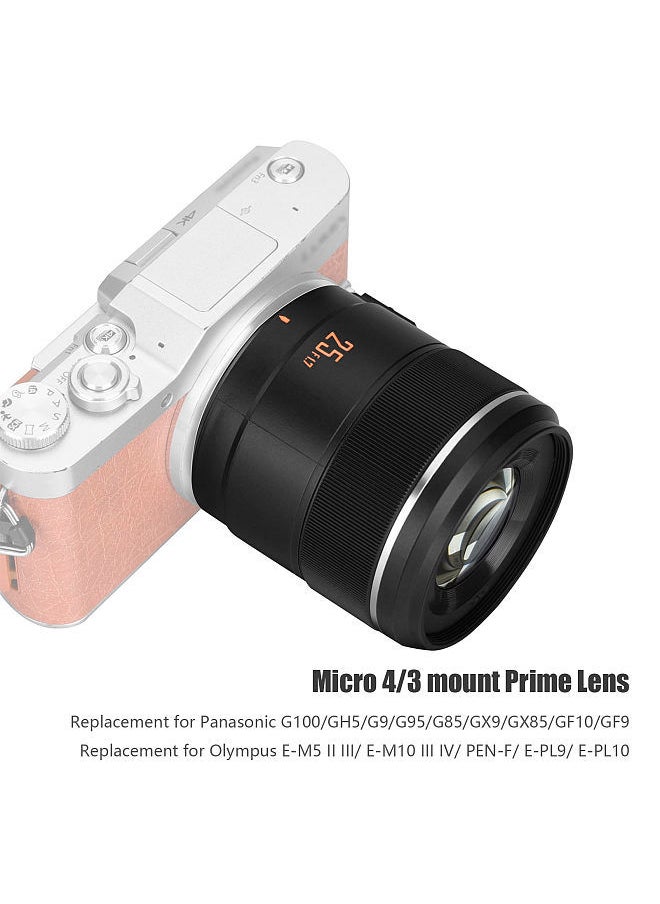 Generic - YN25mm F1.7M Camera Prime Lens Auto/ Manual Focus Large Aperture Micro 4/3 Mount Replacement for Panasonic G100/GH5/G9/G95/G85/GX9/GX85/GF10/GF9 - Image 1