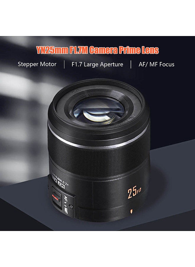 Generic - YN25mm F1.7M Camera Prime Lens Auto/ Manual Focus Large Aperture Micro 4/3 Mount Replacement for Panasonic G100/GH5/G9/G95/G85/GX9/GX85/GF10/GF9 - Image 1