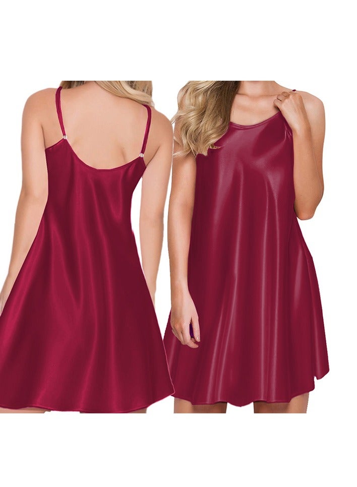 MARGOUN Women's 3XL Solid Color Braces Lace Nightdress Ladies Sheep Pajamas With Clip Strap Maroon - Image 1