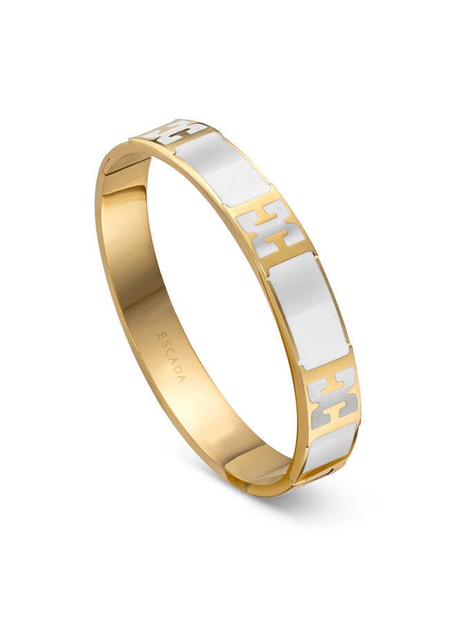 ESCADA Scarlett Gold Plated Bangle with Logo Cutout and White Enamel Detail  - Image 2