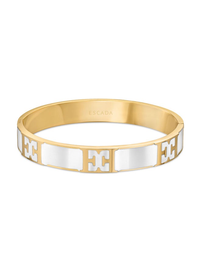 ESCADA Scarlett Gold Plated Bangle with Logo Cutout and White Enamel Detail  - Image 1