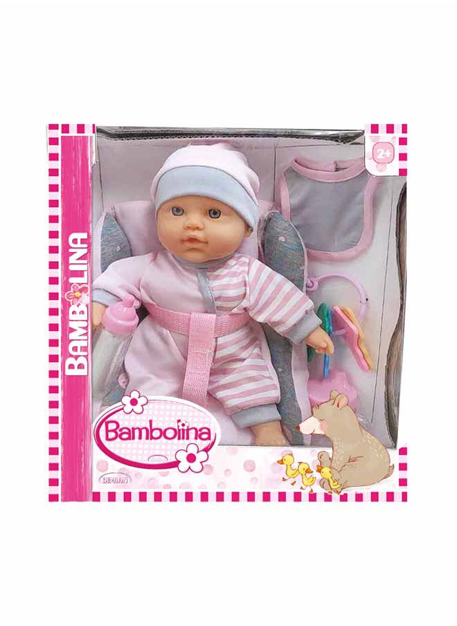 Bambolina Soft Doll With Car Seat And Accessories 26cm - For Age 2+ Years Old 
