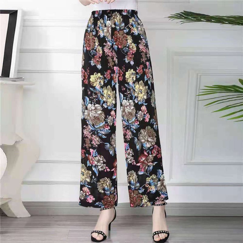 Summer Womens Ice Silk Pants Middle-aged and Elderly Loose Casual Home Pants Elacto Plus Fat Mother Pants Square Sports No.12 Cropped Straight Pants 