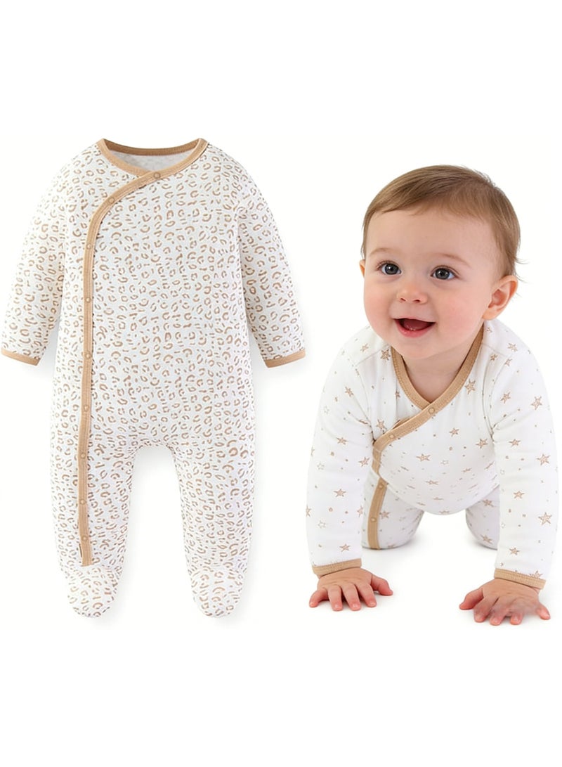 Kiddiezoom طقم ملابس أطفال مكون من 3 قطع، بأكمام طويلة، مصنوع من القطن الخالص 100%، مطبوع عليه سحاب، ناعم ومريح، مناسب للأطفال حديثي الولادة والأطفال الصغار (من 0 إلى 12 شهرًا). - Image 3