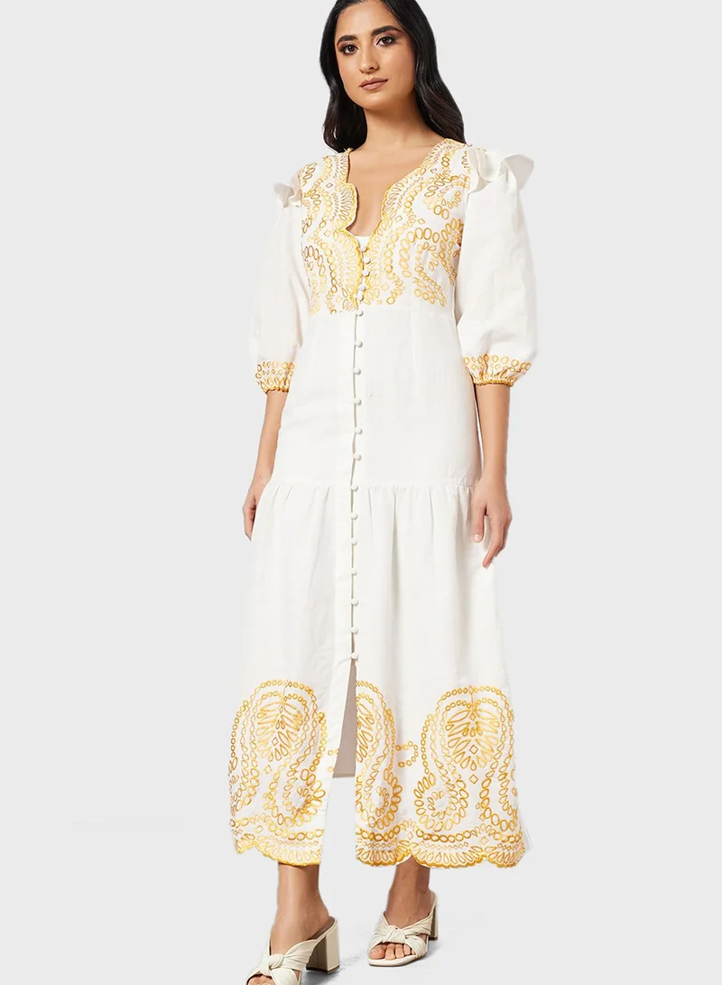 Threadz by Ajooni Contrast Embroidery Dress
