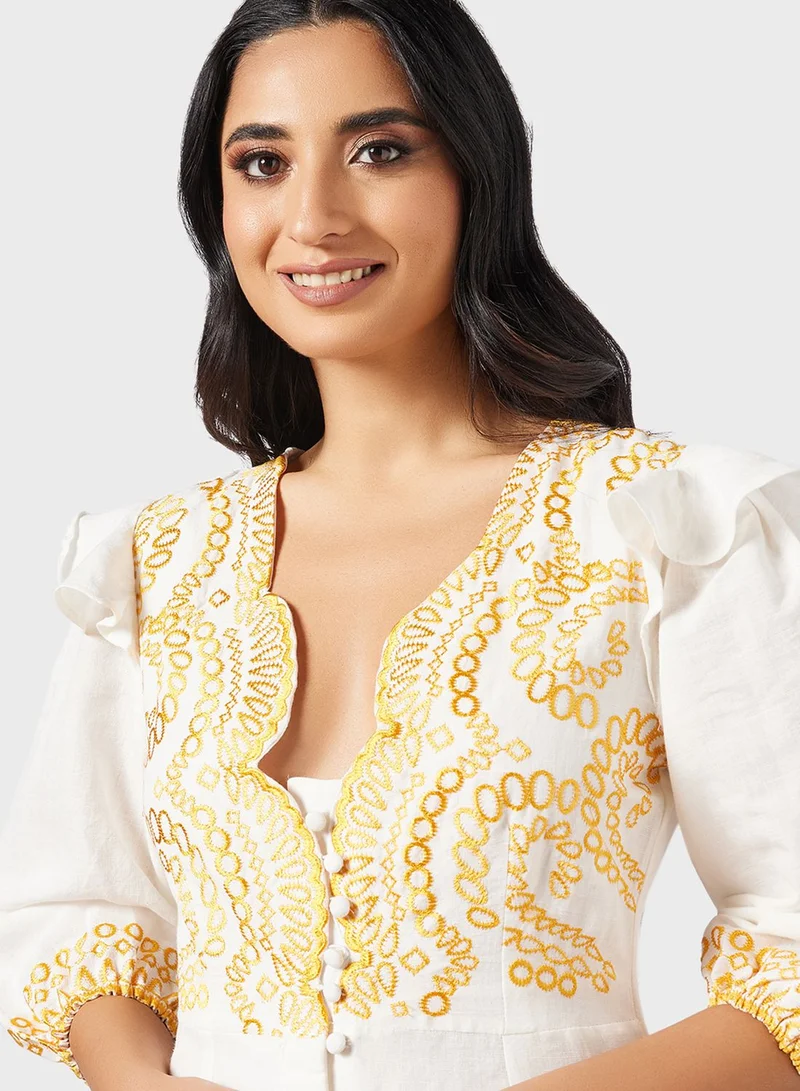 Threadz by Ajooni Contrast Embroidery Dress