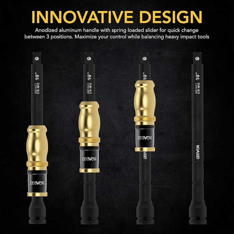 LEXIVON Impact 1/2" Socket Wrench Extension bar, Adjustable 3-Position Extension Made of Aluminum Cr-Mo Steel, Full Impact Strength for Manual Pneumatic Torque Wrench, Electric and Ratchet Wrench 25cm Long - Image 2